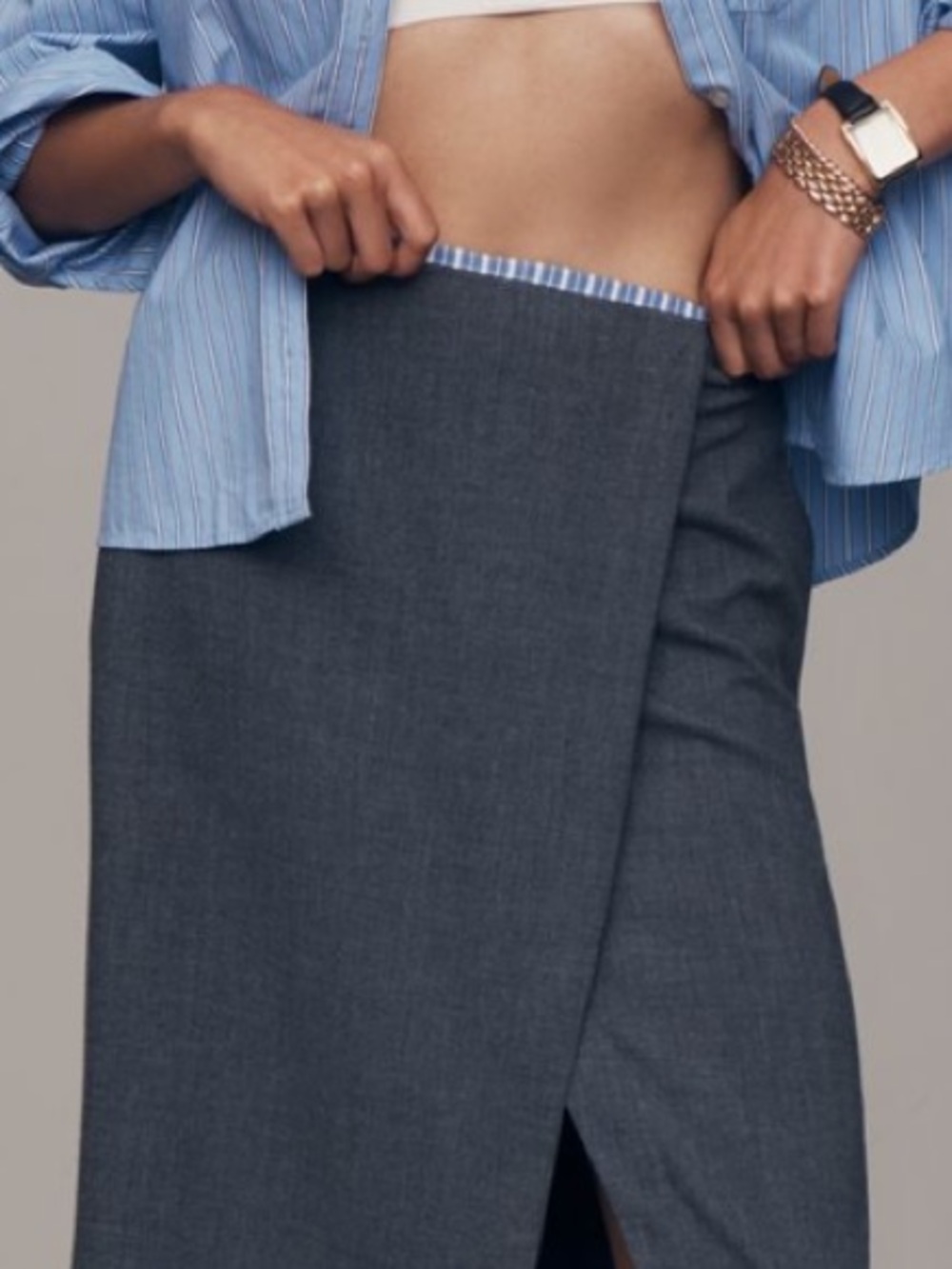 🟤NWT MAEVE by ANTHROPOLOGIE Wrap Pencil Midi Skirt in Heather Gray Sz 4 - Picture 3 of 6
